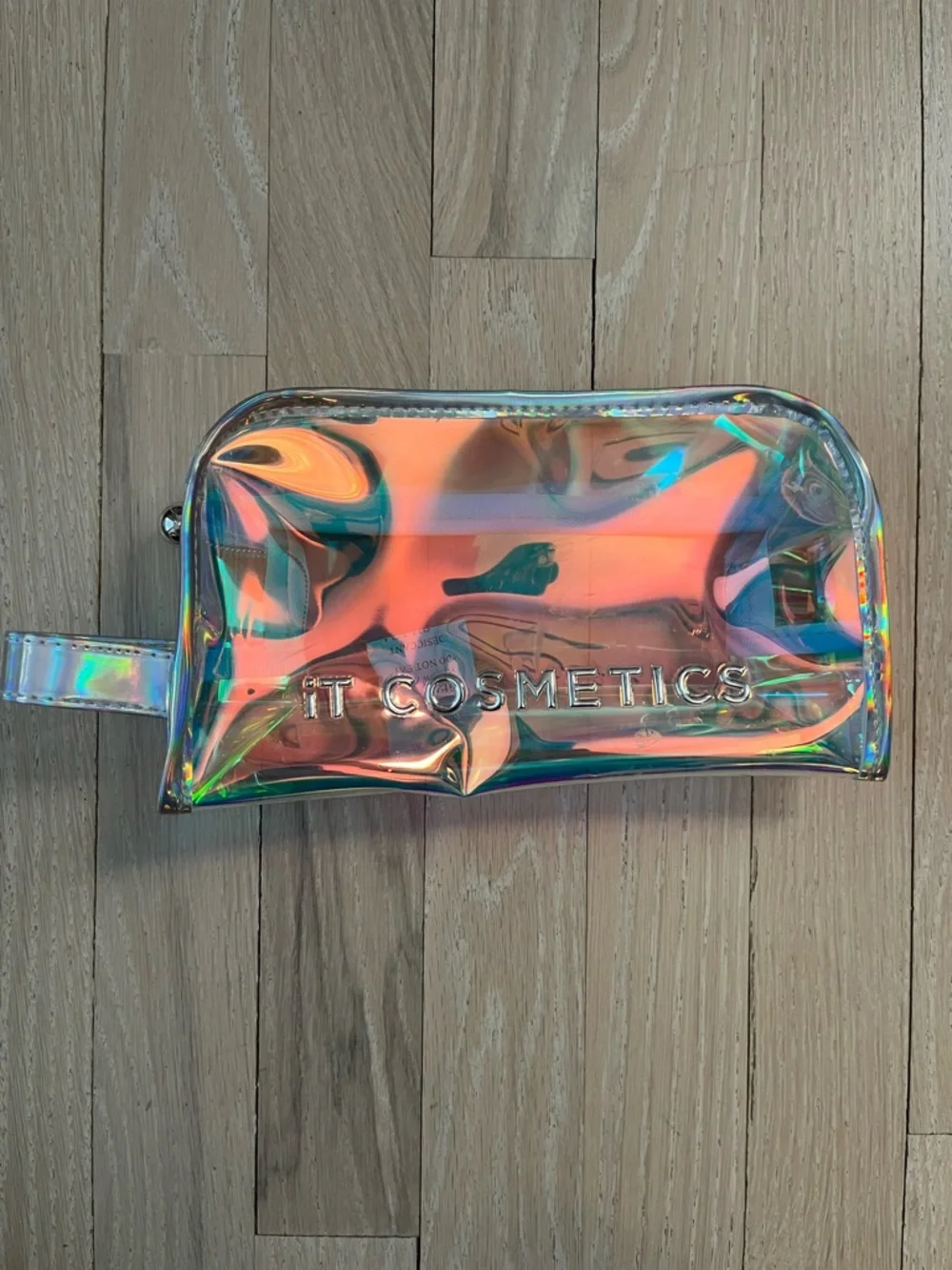 it cosmetics Holographic Cosmetic Pouch in Peach and Blue
